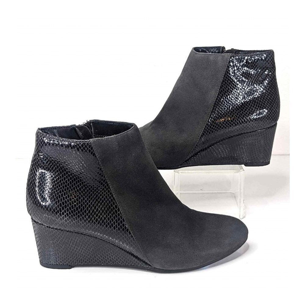 AQUATALIA by Marvin K Suede Snakeskin Embossed Wedge Bootie
